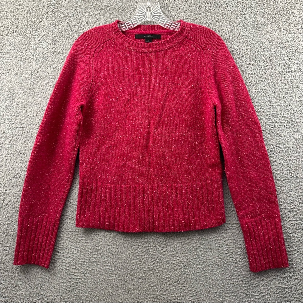 Y2K Express Lambs Wool Long Sleeve Knit Sweater Preppy Cropped‎ Retro Women's M